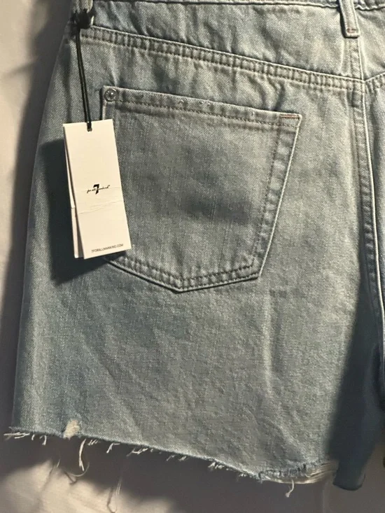 7 For All Mankind Cutoff Denim Shorts Light Wash Distressed Raw Hem 29